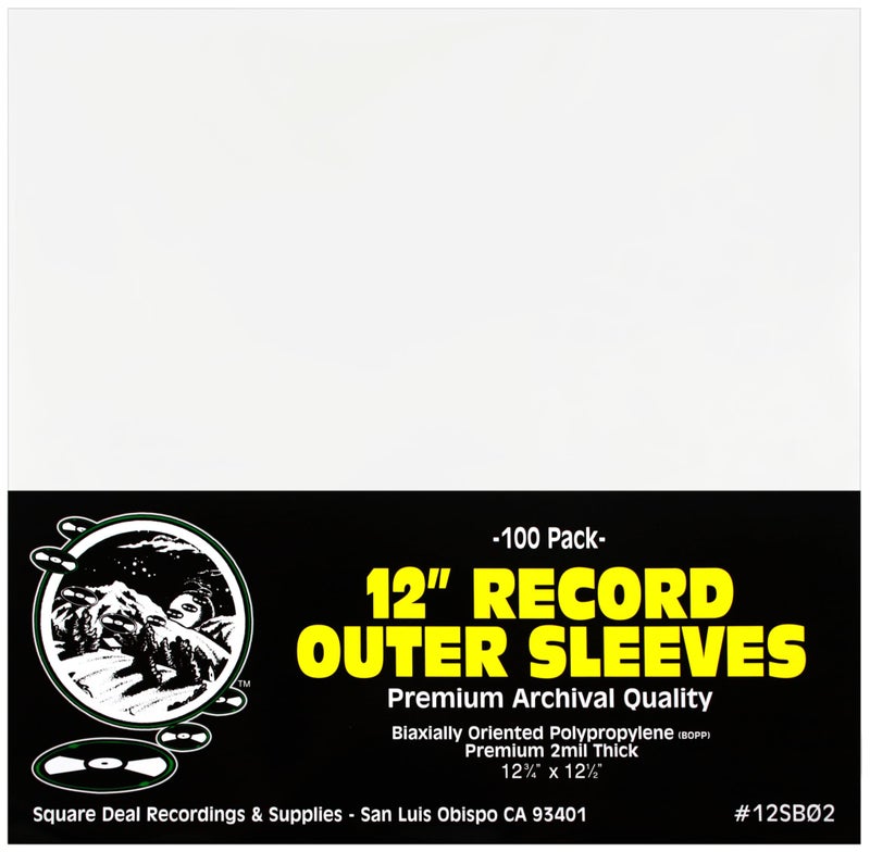 Square Deal Recordings & Supplies (100) 12" Record Outer Sleeves - Archival Quality, Super Clear BOPP - 12-3/4" x 12-1/2" - 2 Mil Thick - #12SB02 - Image 1